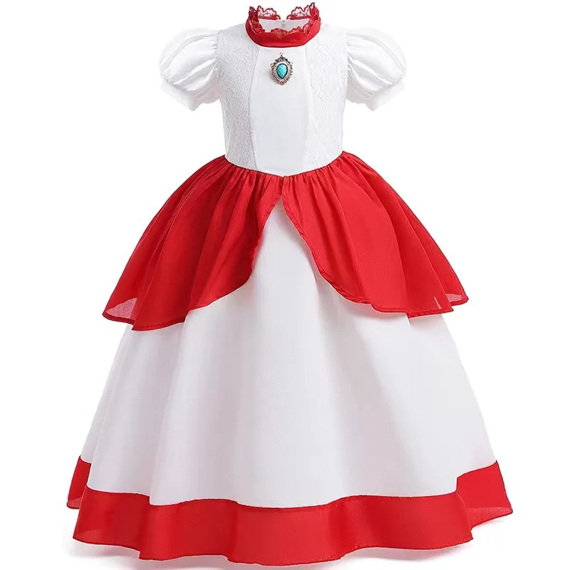 Peach Princess Dress Girl 2-10 Yrs Daisy Cosplay Costume Rosalina Dress Up Clothes Children Birthday Theme Party Carnival Outfit view 4