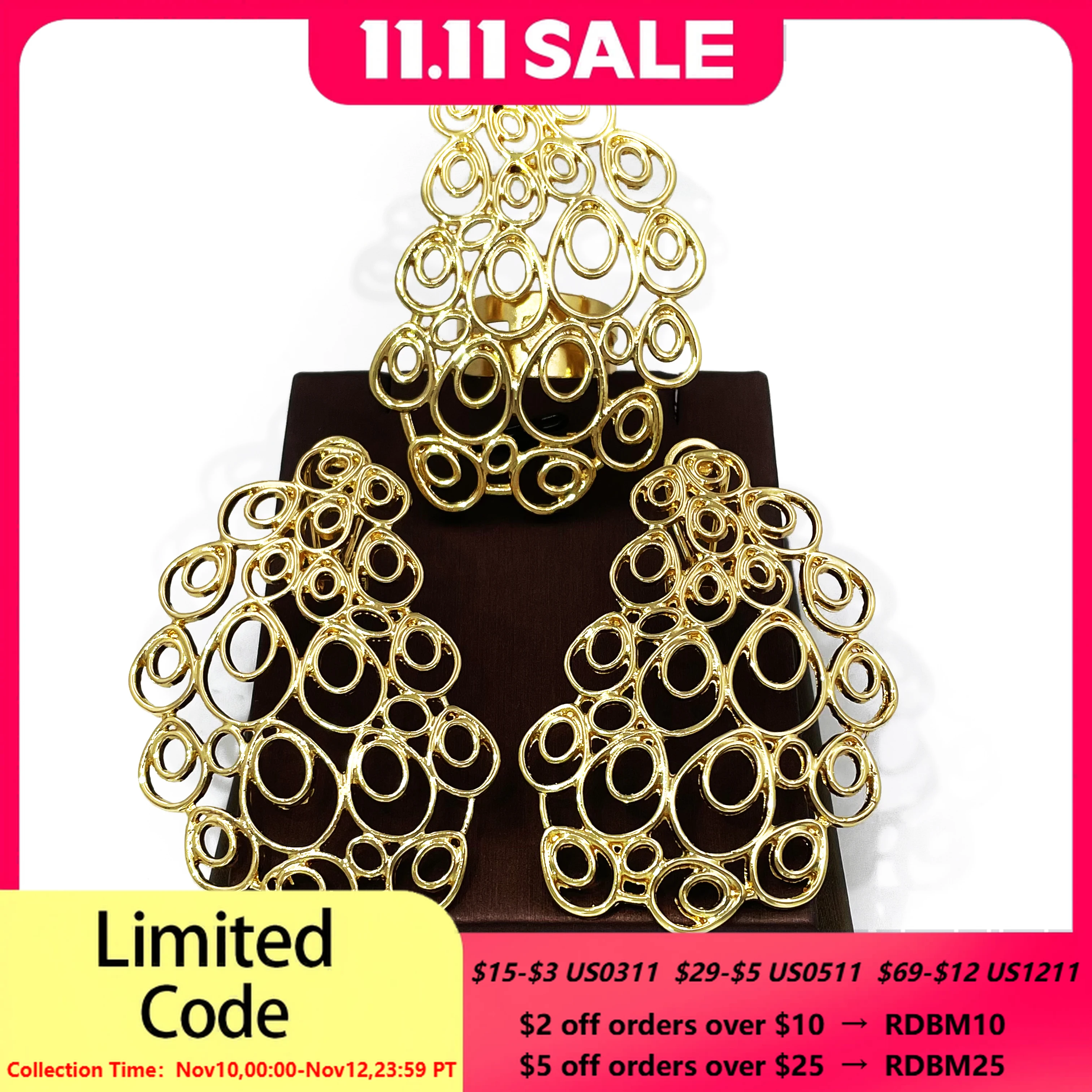 

Big Size Earrings And Ring Set 18K Gold Plated Drop Earrings Irregular Shape Fashion 2PCS Set Jewelry