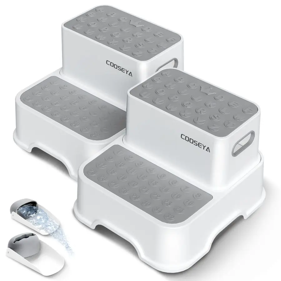 

2-ступенчатые табуретки для детей, табурет-ступенька для раковины в ванной комнате, нескользящая двойная ступенька для ванной комнаты малышей, многофункциональная