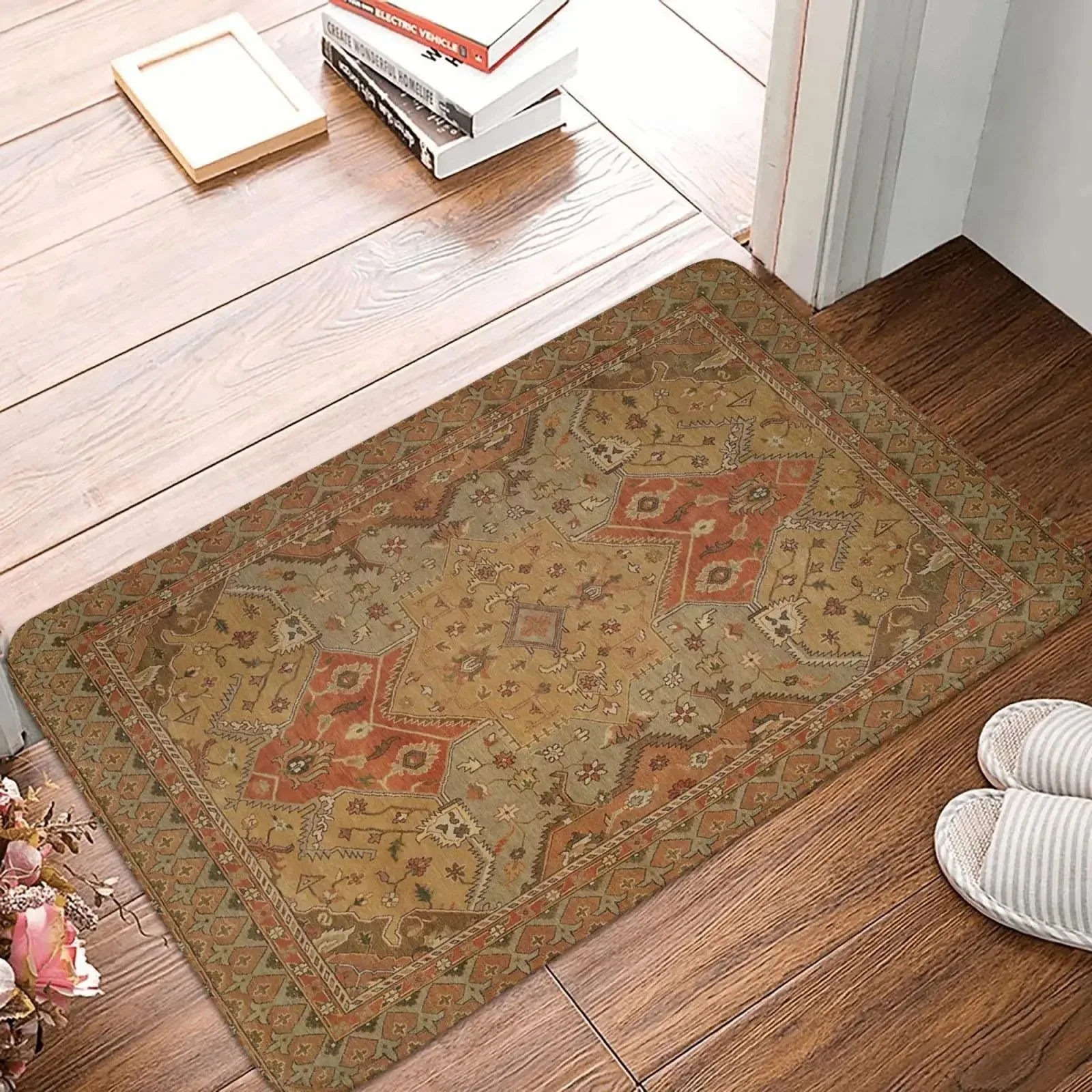 Teppich im Boho-Stil mit Blumenmuster, künstlerischer Vintage-Teppich mit ethnischem Druck, weiche, rutschfeste Bodenmatte für Eingangsbereich, Schlafzimmer, Wohnzimmer