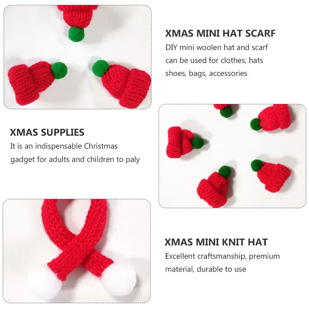 20 Peças de Mini Chapéus e Cachecóis de Lã de Natal, Suprimentos de Natal Tricotados para DIY, para Roupas, Chapéus, Bolsas, Decoração de Casa, Acessórios Quentes para as Festas