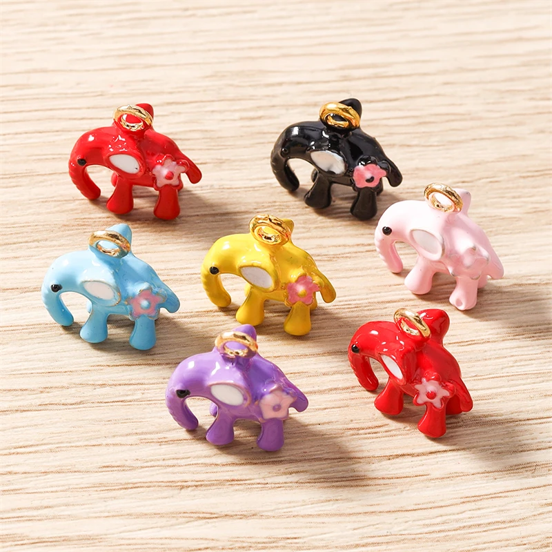 5pcs 14x15mm 3D Cartoon Animal Charms Enamel Elephant Charms Pendants for Jewelry Making Necklaces Earrings DIY Crafts Supplies
