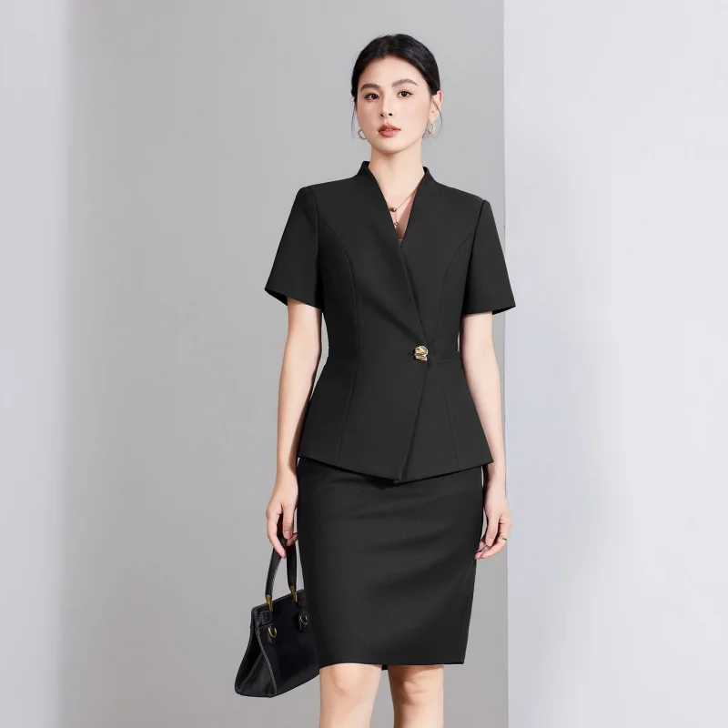 Summer women's professional suit, lightweight formal occasion blazer and skirt set, high-end commuting attire for beauty industr