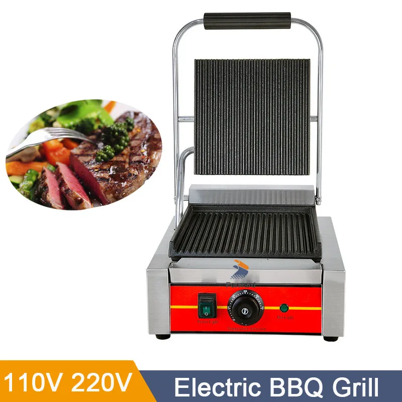 1800W Electric Contact Grill Digital Griddle and Panini Press Opens 180 Degree Barbecue Optional Waffle Maker Plates