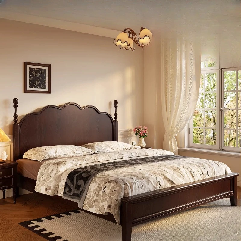 

French medieval style, all solid wood double bed 1.8 meters master bedroom ash wood bed