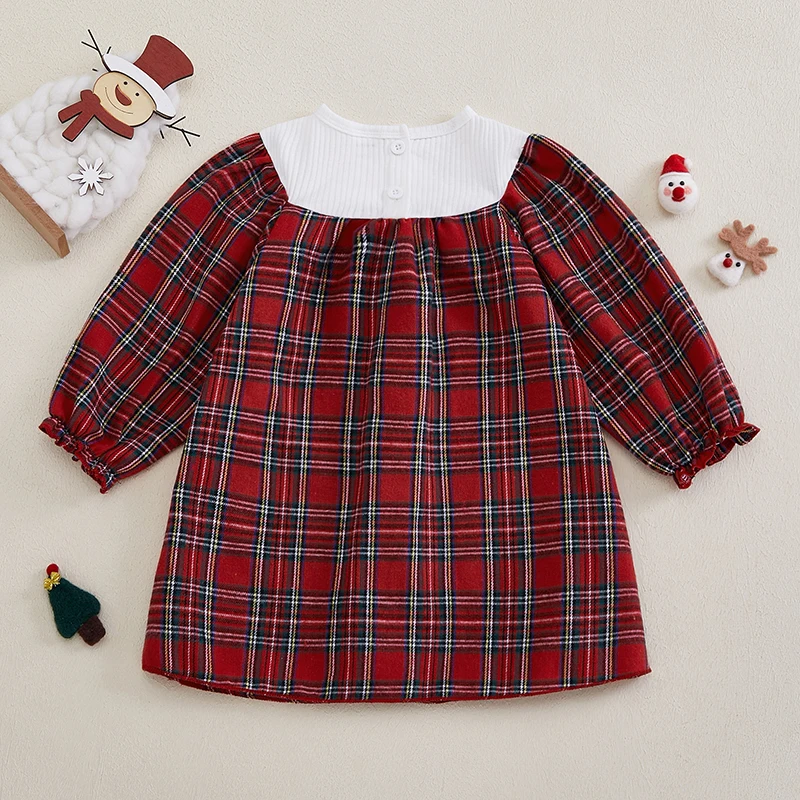 Toddler Girls Christmas Dress Plaid Santa Smocked Dresses My First Christmas Baby Girl Outfit Infant Smock Dress