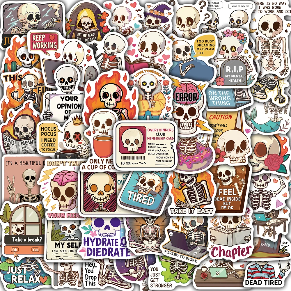 50PCS Cartoon Skull Stickers Fridge Car Removable Laptop Scrapbook Transparent Luggage Skateboard Waterproof Phone Sticker