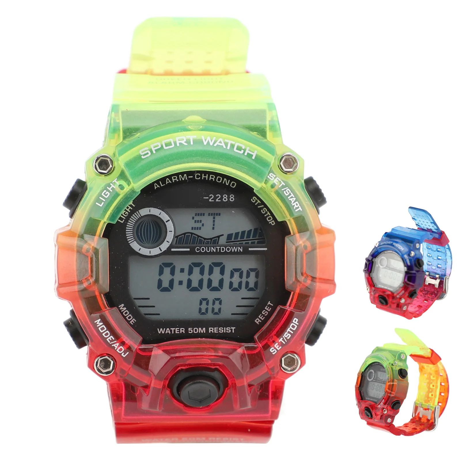Digital Watch Luminous Round Water Proof Multifunction Countdown Electronic Watch Dual Time Chronograph Watch for Youth