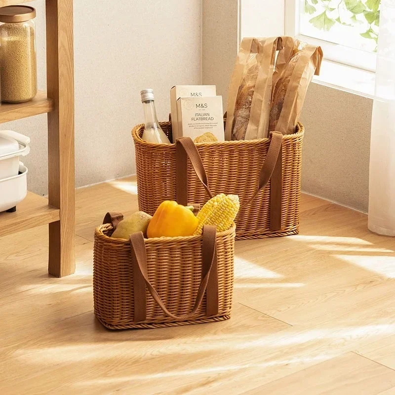 Panier de rangement polyvalent pour le camping, panier à pain tissé à la main, idéal pour les pique-niques, les scènes multiples, la maison, les repas en plein air.