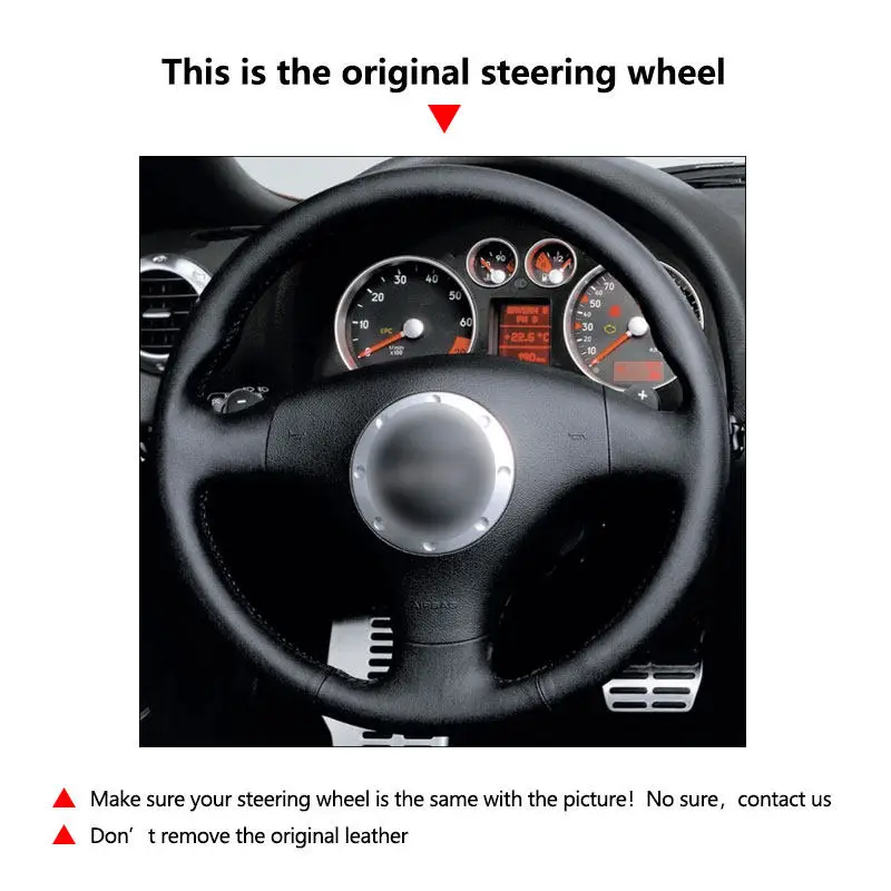 For Audi A3 2000-2003 A4 S4 2004-2006 TT RS 6 3-Spoke Perforated Leather Hand-stitched Car Interior Steering Wheel Cover Trim