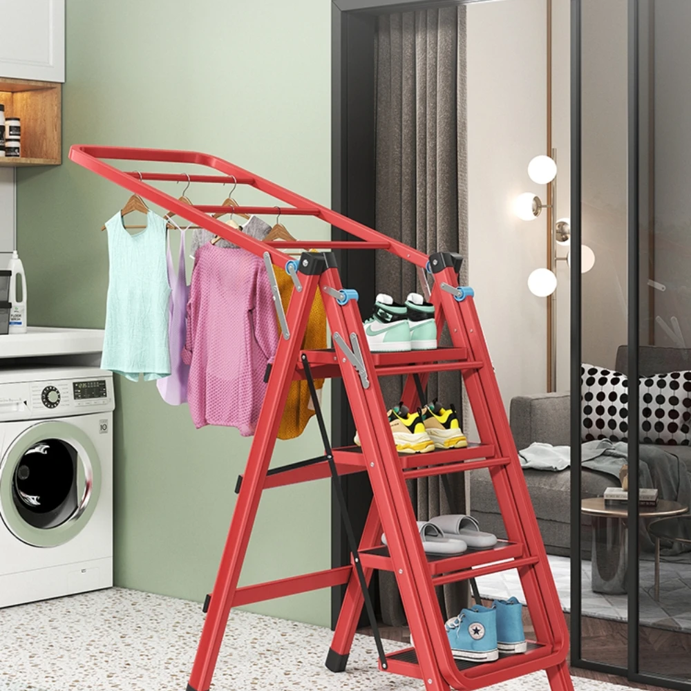 Floor Drying Rack Multi-Functional Dual-Use Installation-Free Foldable Three-Four-Five Step Pedal Ladder