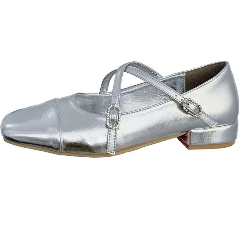 Mary Jane-zapatos de tacón medio para mujer, calzado Retro de Ballet grueso con hebilla cruzada, suela suave poco profunda, novedad de 2024