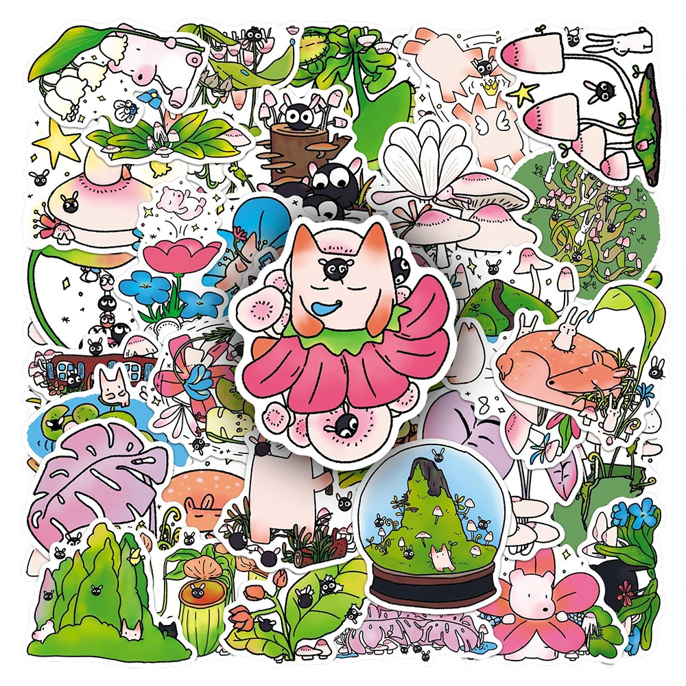 10/30/50pcs Cute Fairy Tale Mushroom Forest Stickers Kawaii Cartoon Hand-drawn Sticker DIY Stationery Phone Luggage Decals Toys