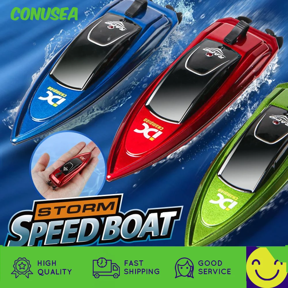

Mini Rc Boat 2.4G Radio-Controlled Boat Pvc High Speed Racing Speedboat with Led Light Summer Water Toy Pool Toy Model for Boys