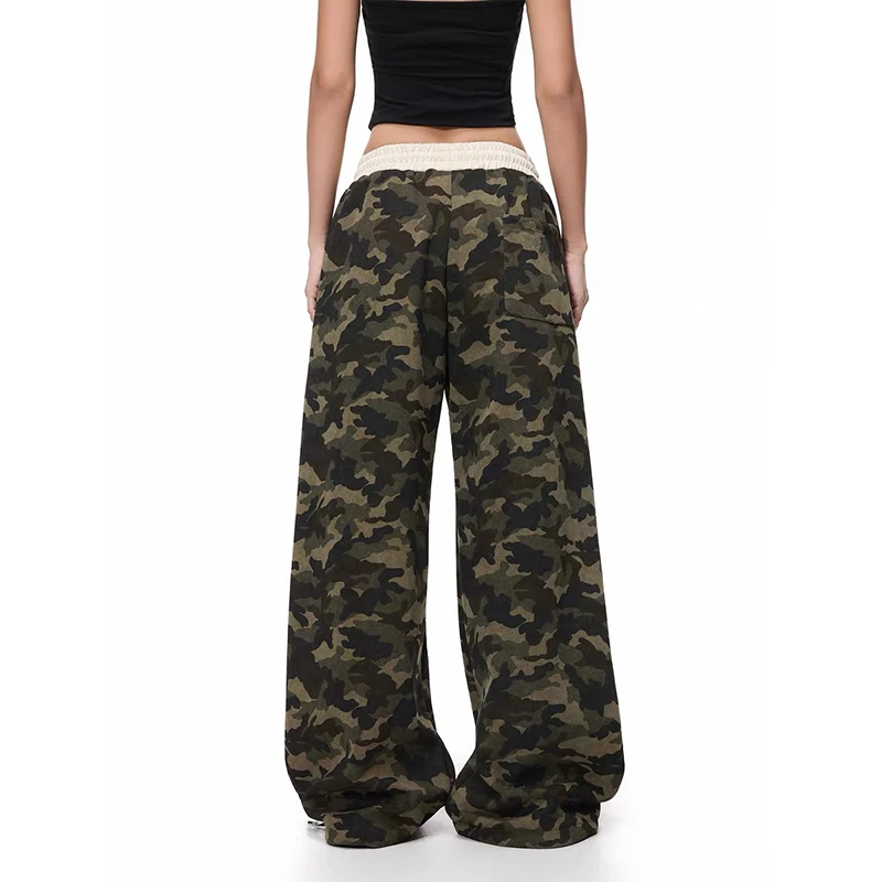 YIBASHU American Retro 90s High Street Letter Printed Camouflage Sports Pants Loose Hip-hop Jazz Dance Camouflage Wide Leg Pants