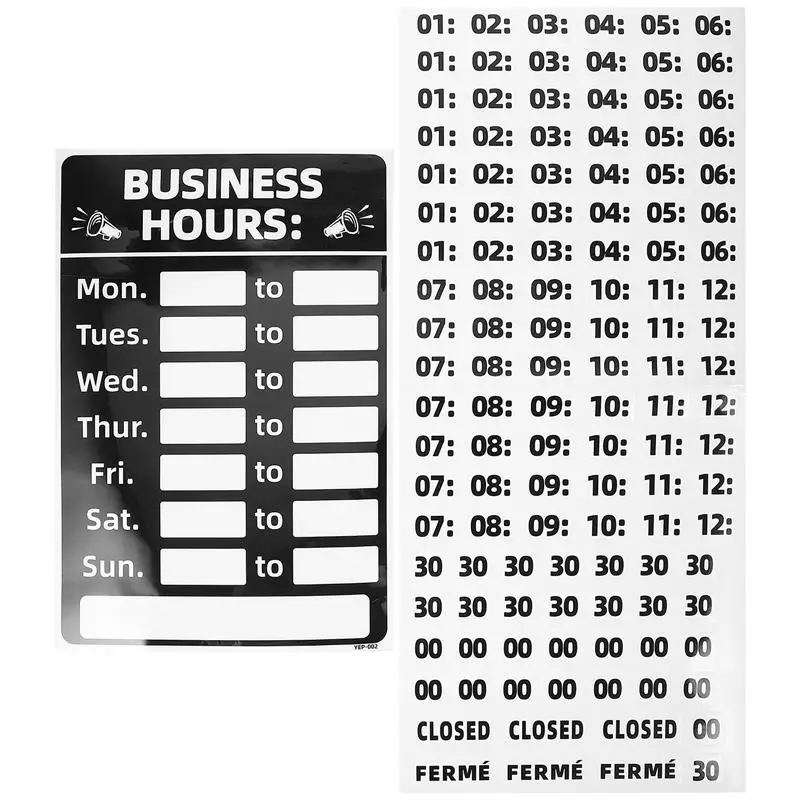 PVC Erasable Signage Stationery Store Operation Hours Sign Business Opening Closed Labels Adhesive Signs Stickers Business Hours