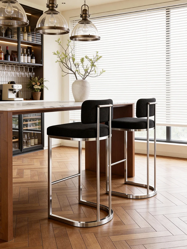 Vintage Bauhaus-style bar chairs, designer industrial style, bar, clear bar, dining bar, stainless steel high stool, minimalist