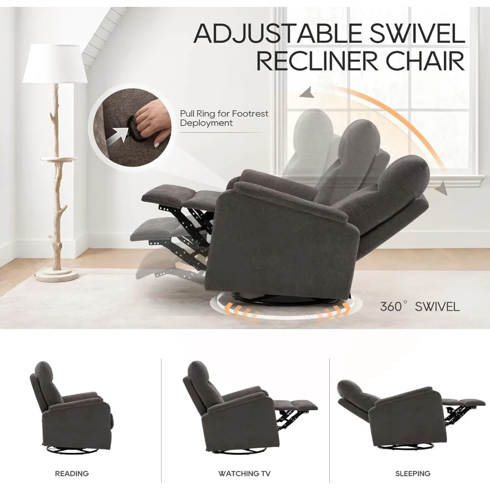 كرسي دوار مع مسند للقدمين، كرسي انزلاقي قوي عالي الظهر مع وسادة مزدوجة الطبقة، كرسي هزاز للحضانة