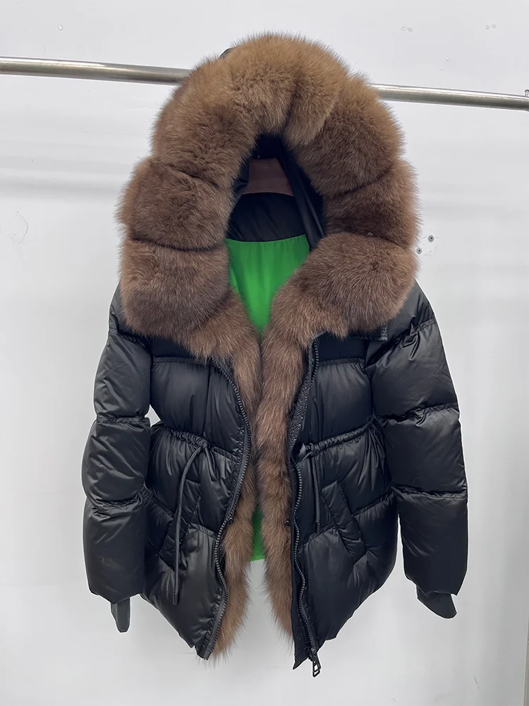 

2025 Fashion Women Winter Natural Real Fox Fur Collar Hooded Thick Goose Down JacketsFemale Outwear Warm Puffer Coats