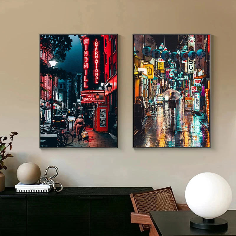 

Modern Tokyo Street Japanese Landscape Canvas Painting Posters and Prints Wall Art Pictures for Living Room Bedroom Home Decor