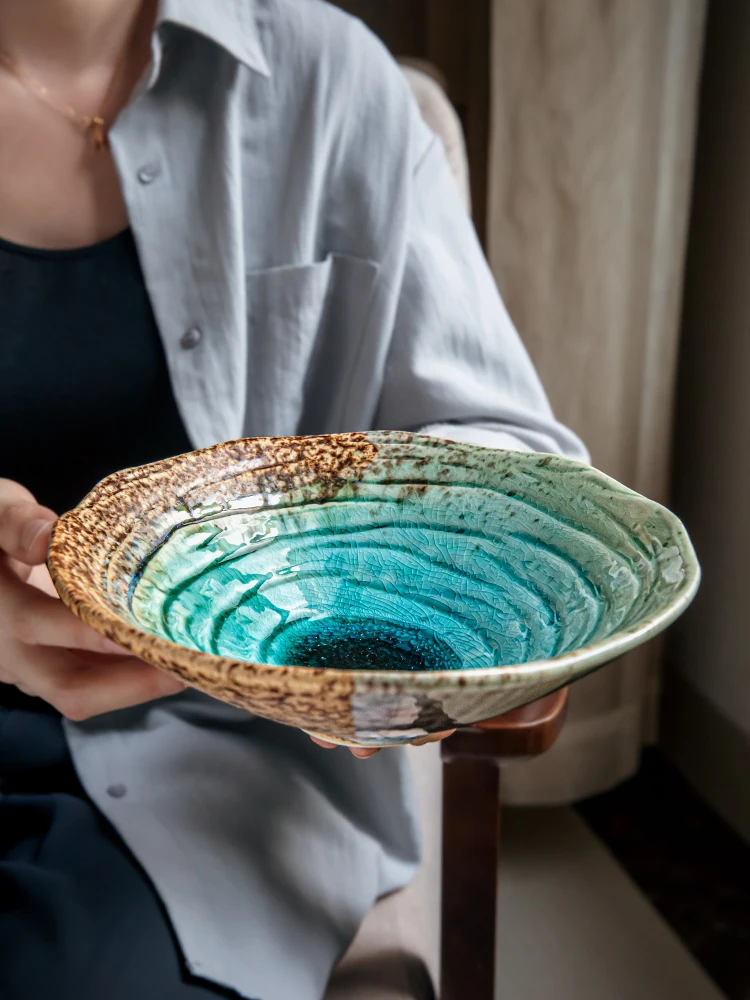 

Beautiful Crackle Glaze 8 Inch Blue Ceramic Salad Bowl Noodle Bowl New Design