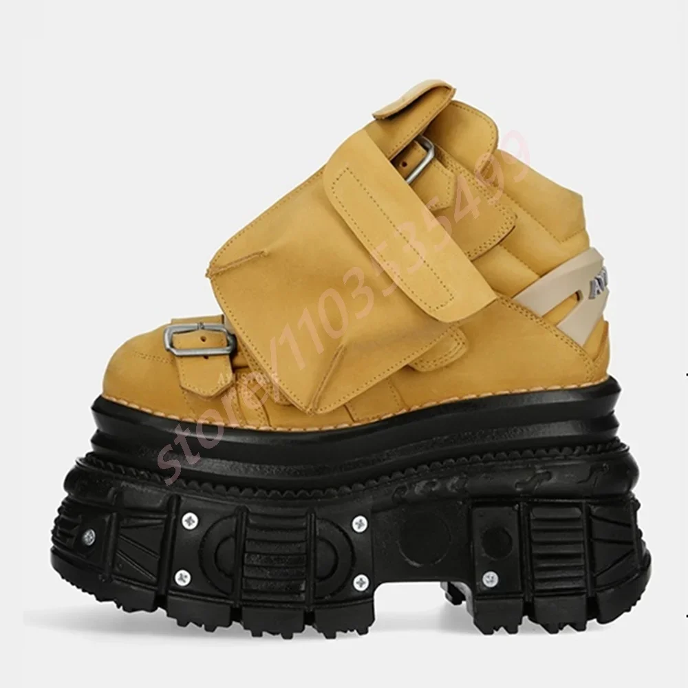 

Round Thick Sole Pocket Motorcycle Boots 2025 Spring New Street Punk Rock Short Boots Fashion Party Sports Casual Rivet Pumps
