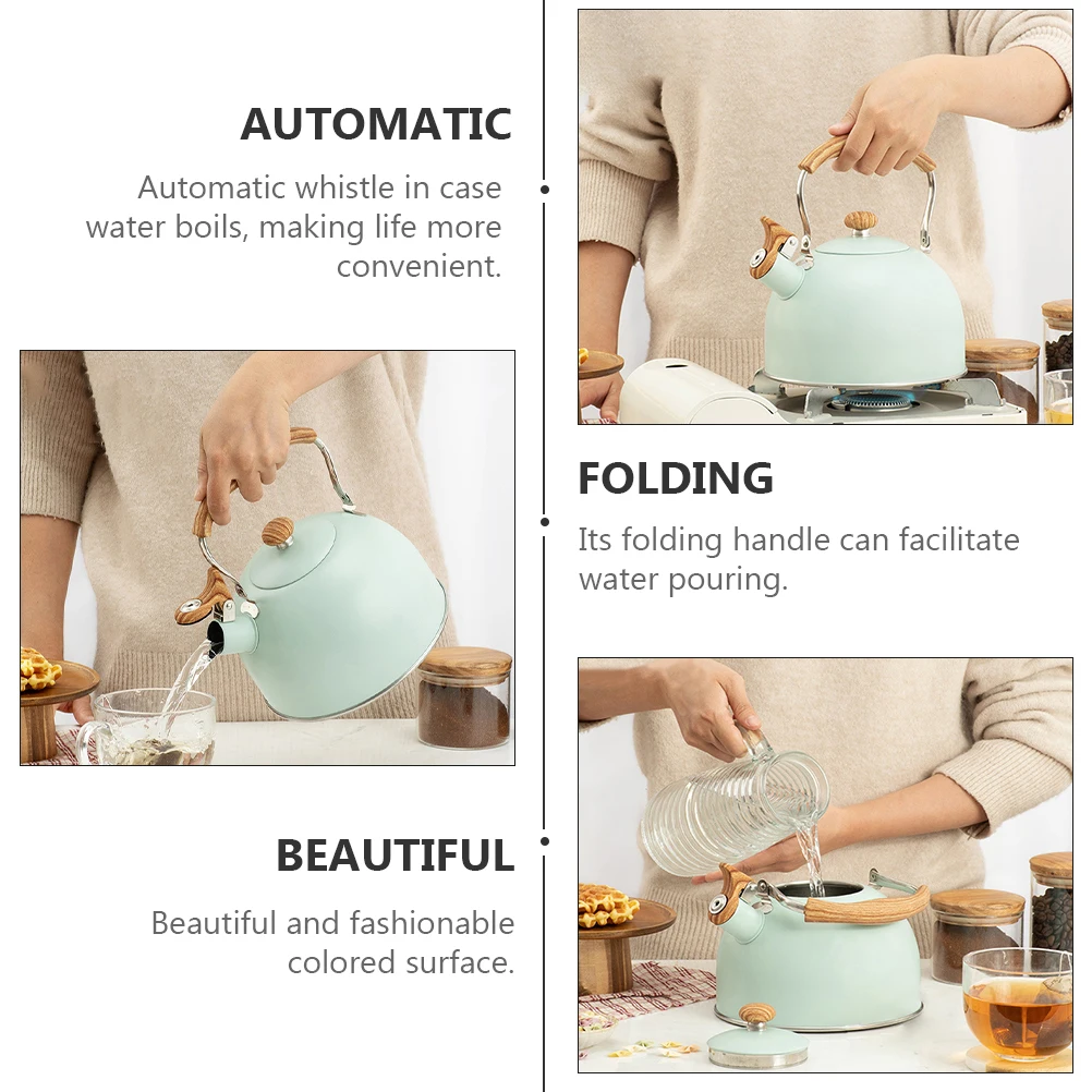 

Whistle Kettle Cafe Teakettle Stylish Electric Office Whistling Stainless Steel Bamboo Water Heating