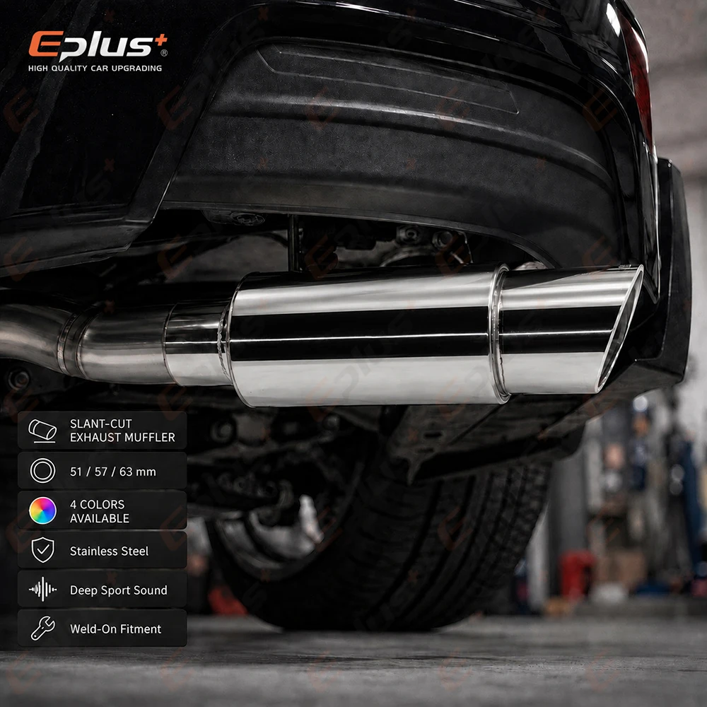 EPLUS Universal Car&Motorcycle Stainless Steel Exhaust Muffler Slant Cut Tip Car Exhaust Resonator 51/57/63mm Inlet