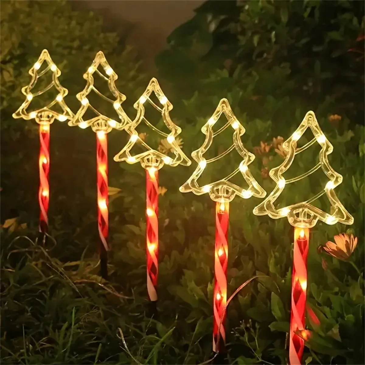 5PC/Set Solar Candy Cane Light Outdoor Waterproof 8 Modes Floor Mounted Light String Garden Courtyard Decoration