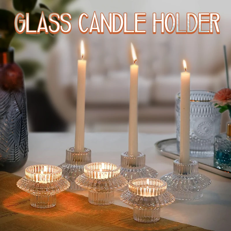 

Home Tapered Glass Candle Holder Set Tabletop Candlestick Holders Tea Light Candle Holders For Wedding Party Holiday Decoration