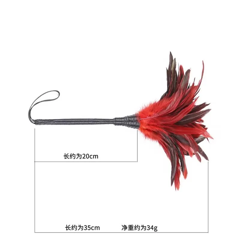 سوط ريش الدجاج مقاس 35 سم مصنوع يدويًا، سوط حصان ممتاز، دعائم أداء الأزياء #3