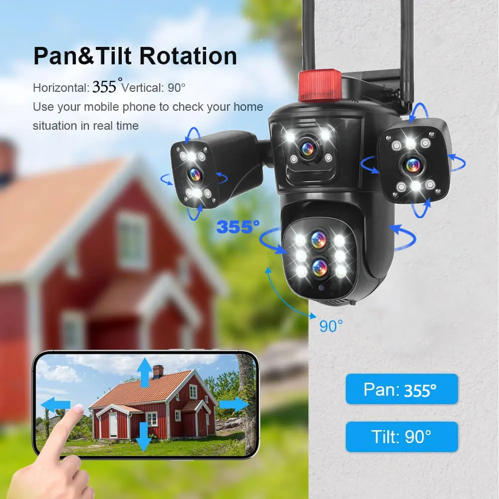10K 20mp Outdoor Wireless Wifi security protection Camera 10X Zoom Auto Tracking  PTZ 5 Lens 4 Screens IP CCTV Camera P2P Remote