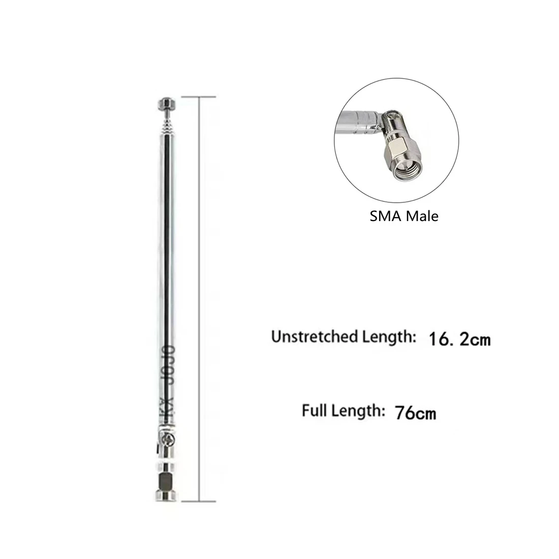 Antena Telescópica de Rádio, SMA, BNC, TV, Conector macho F, Comprimento 162mm, 7 Seções, 180 Graus, 1Pc