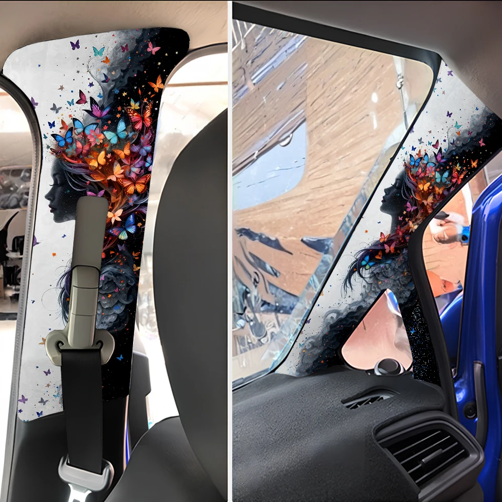 Broken Cocoon and Butterfly Pattern Car AB Column Decal Modification, Leaving No Trace, Self-Adhesive, Easy to Install view 2