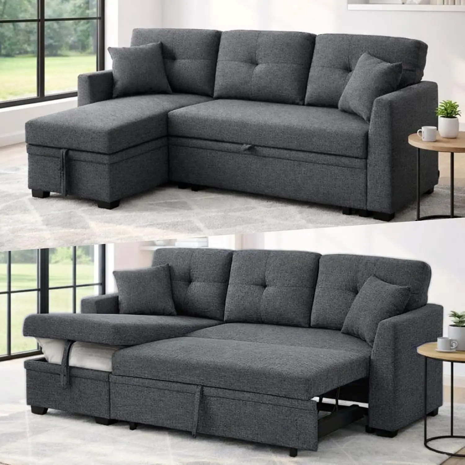 # Konvertierbares Schlafsofa mit Ausziehfunktion, L-förmiges Sofa mit Chaiselongue-Stauraum, Kleine Ecksofa-Garnituren, Maßgefertigt