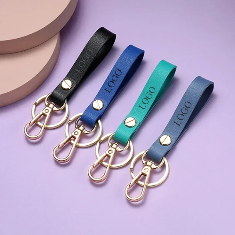 PU Leather Keychain Customized LOGO Name Room Number Laser Engraving Blanks Key Chain Holder Bulk  Activity Gift