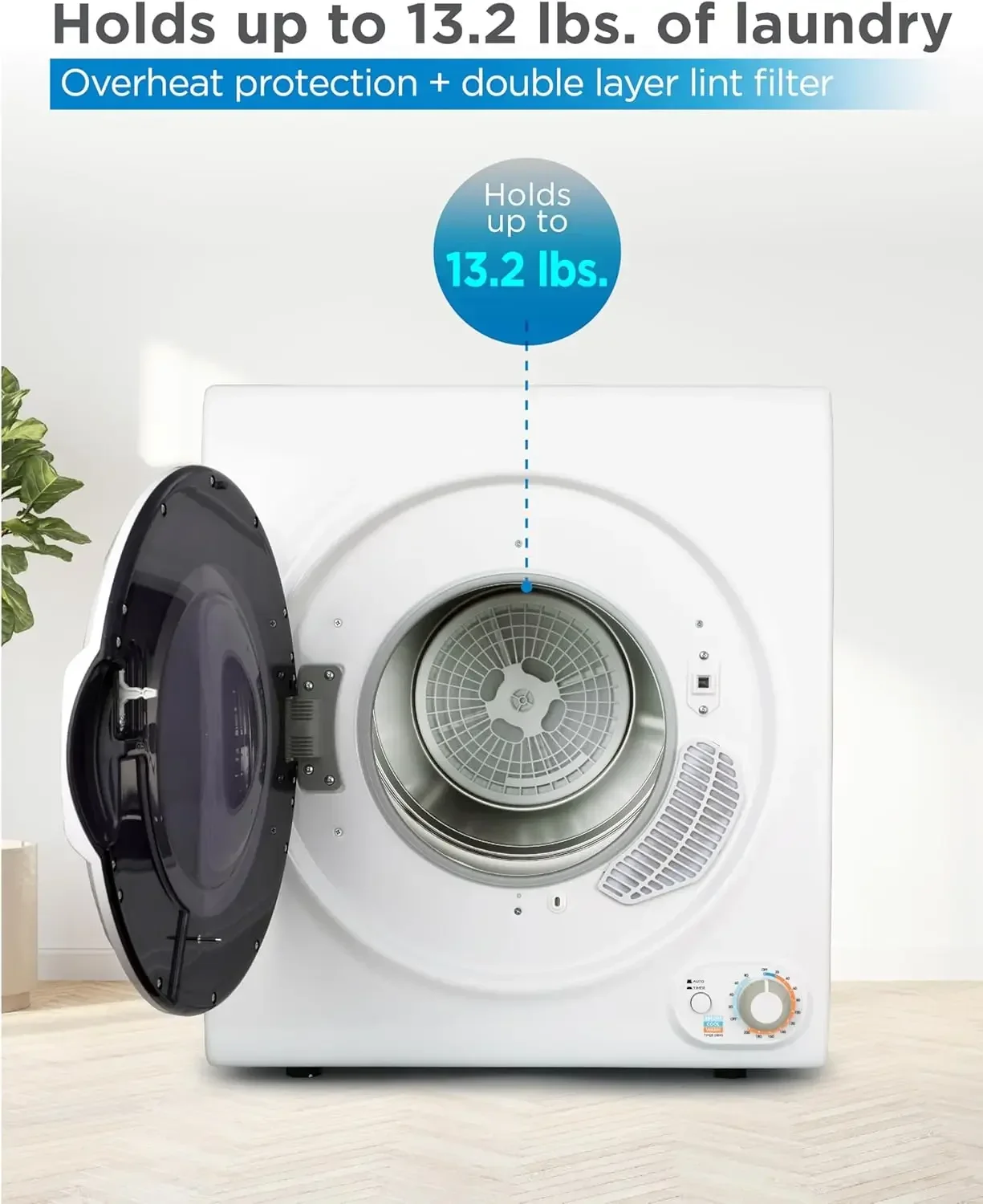 3.5 Cu. Fédération. Sèche-linge portable, sèche-linge électrique 120V, chargement frontal, peut contenir jusqu'à 13.2 de lessive artérielle, ou 6 kg