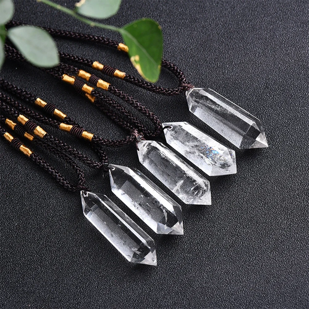 

Mineraali Natural Clear Quartz Double Point Gemstone Pendant Energy Healing Crystal Wand Charms Necklace for Women Jewelry Gifts