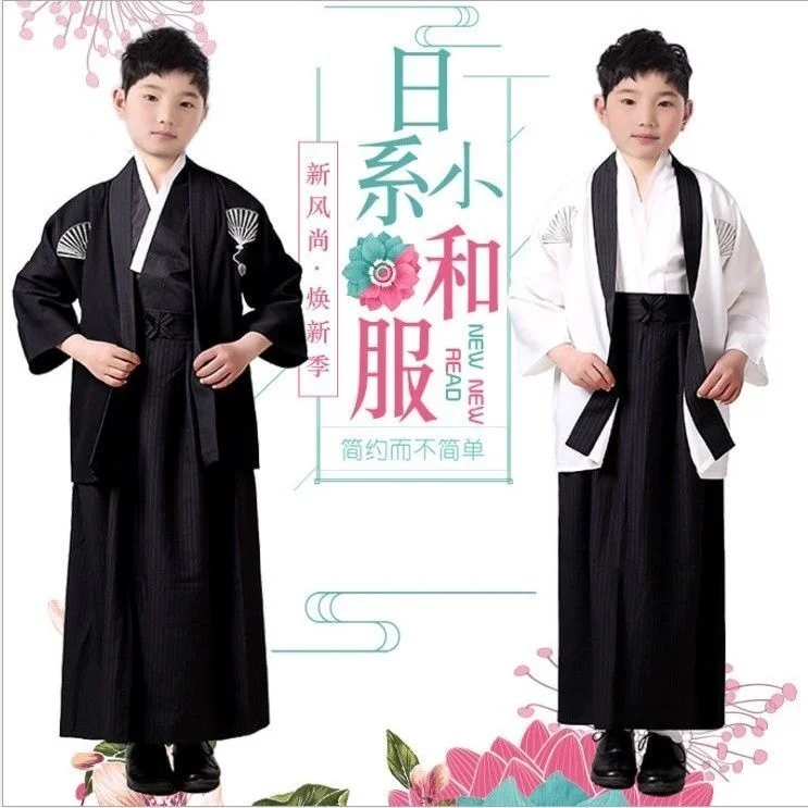 Boy\'s anime ancient kimono Japanese style children samurai kimono traditional Japan costume performance clothing kimono full set