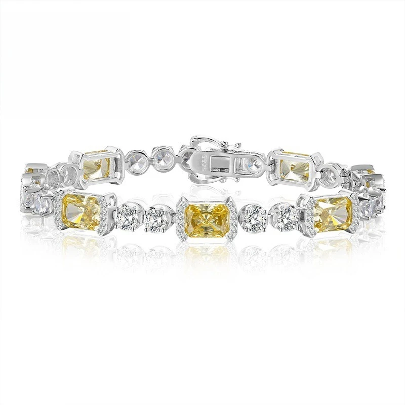 S925 Silver Bracelet 6 * 8MM Ice Flower Cut Yellow Zircon Inlaid Light Luxury Minimalist Women's Jewelry