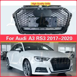 Car Grille for Audi RS3 for A3/S3 2017 2018 2019 2020（Refit for RS3 Style）Hex Mesh Racing Grille Front Bumper Hood Cover