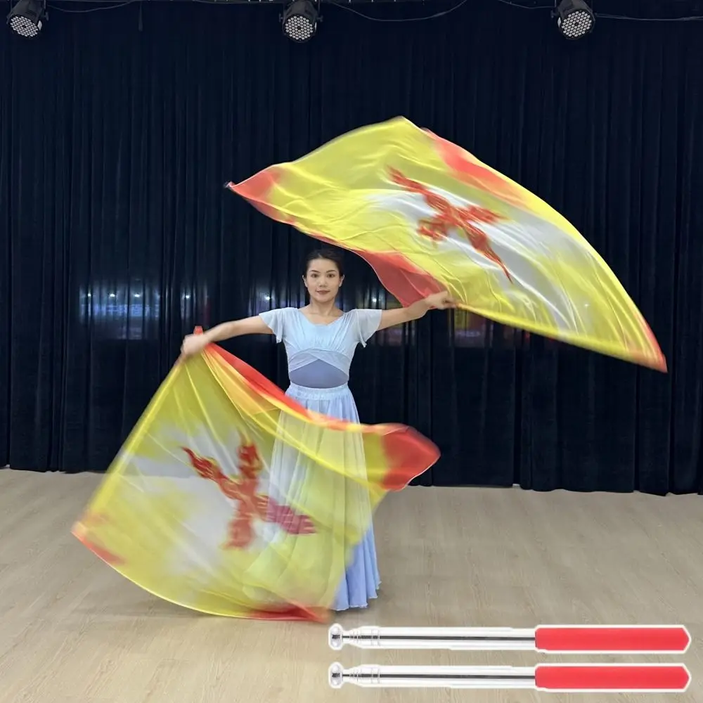with Telescopic Sticks Belly Dance Accessories Props Multicolor Scalable Rods Rectangle Flags Lightweight Portable