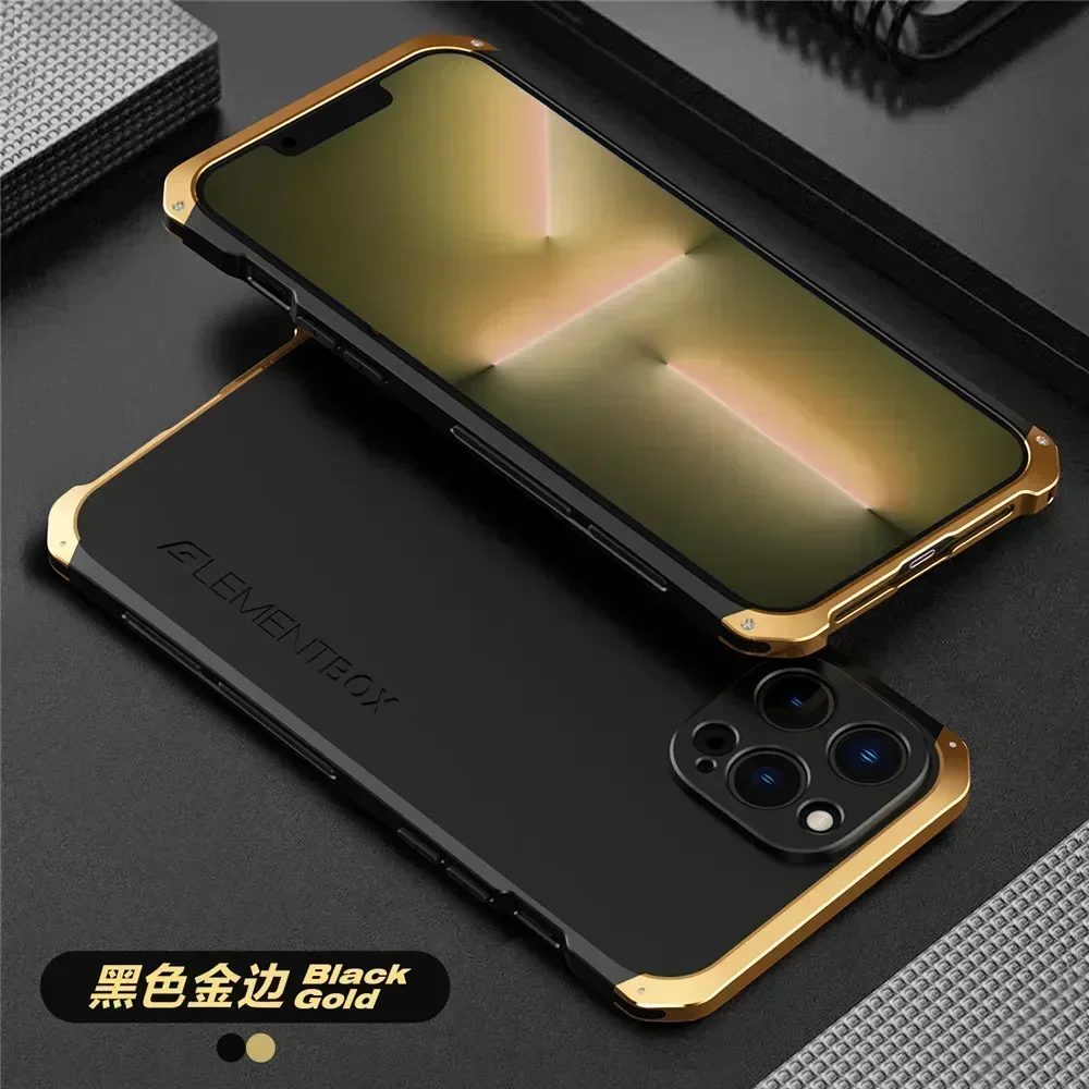 Shockproof Metal Armor Case for iPhone, Aluminum and PC Cover for iPhone 11 Xs, 12, 13, 14, 15, 16 Pro Max, 13 Mini, 14 Plus, Xr