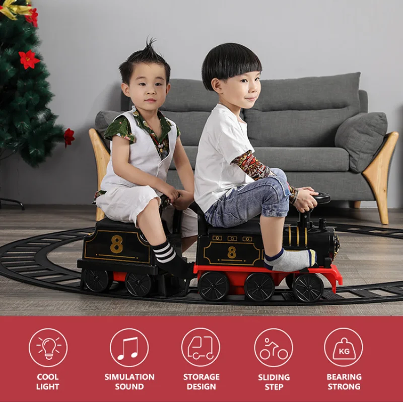 Electric Train Kids Riding Toy Ailway Can Carry Train Rail Car Train Cabin Classical Model Baby Walker Stroller Toys Child Gifts