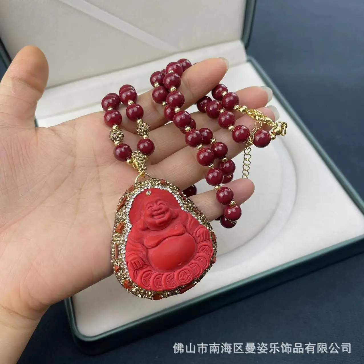 

DIY accessories New cinnabar money smiling Buddha sweater chain medieval heavy industry necklace clay jewelry original design je