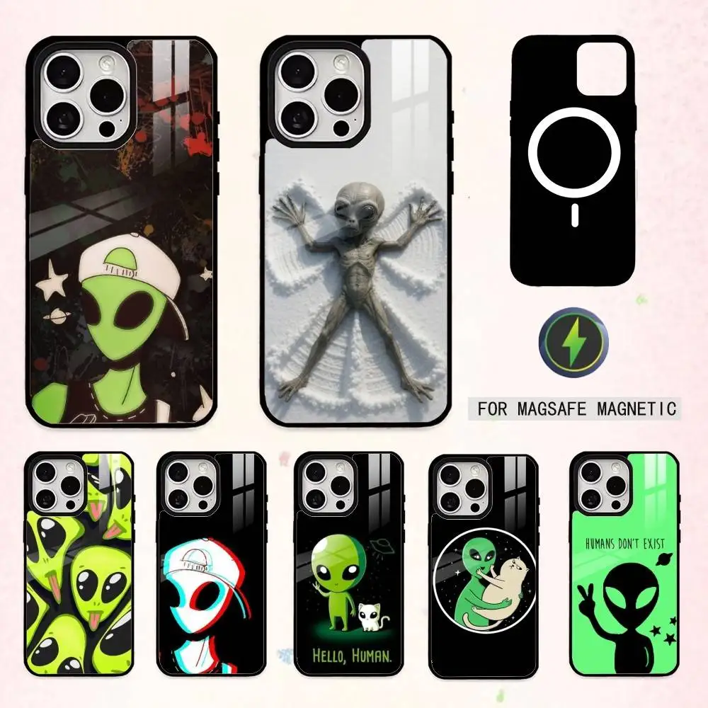 

Cool C-Cartoon Alien Space Phone Case For iPhone17,16,15,14,13,12,11 Plus,Pro Max Magnetic For Magsafe Wireless Charging