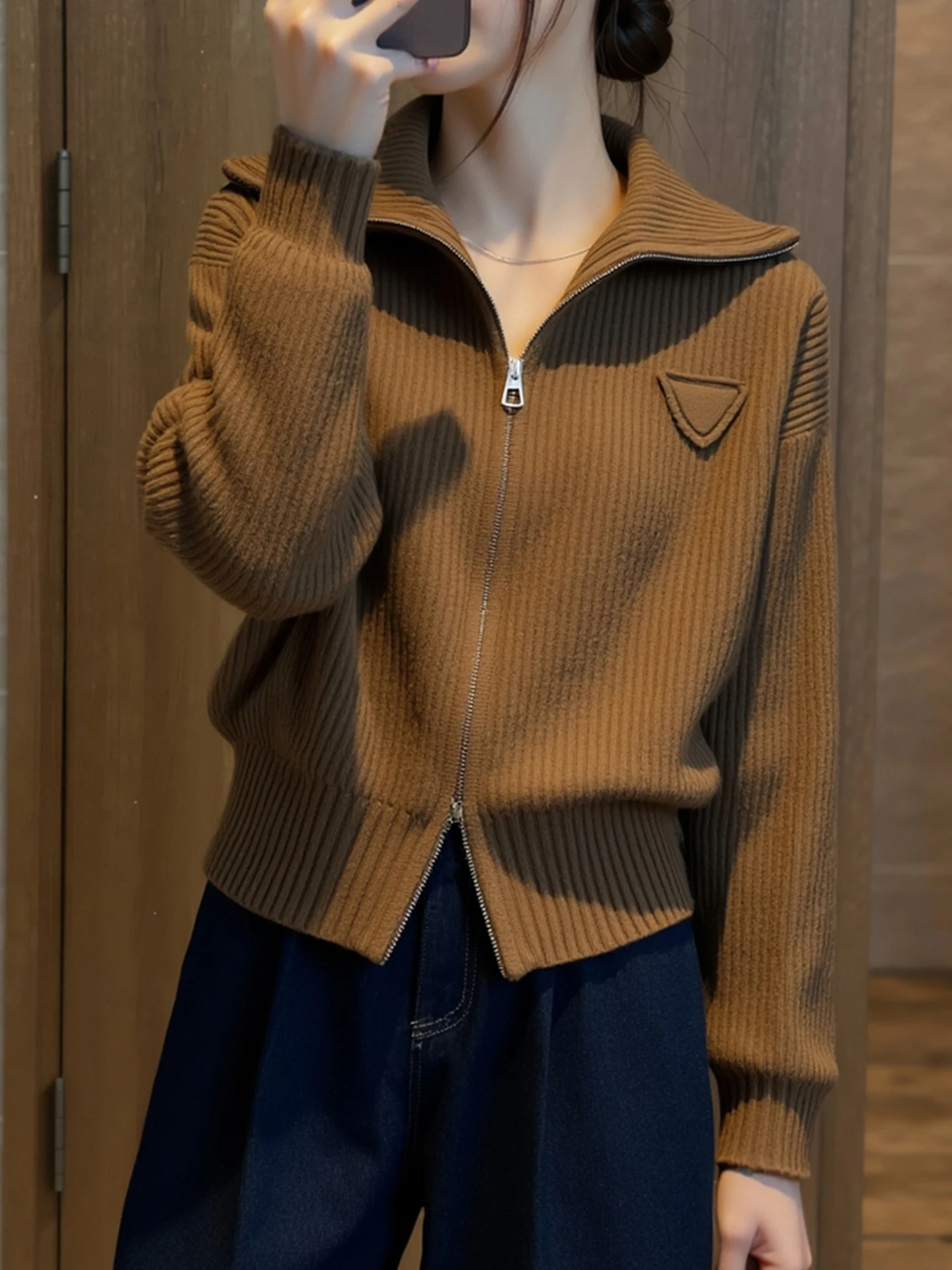 سترة صوفية كاجوال مريحة طويلة Sve Camere للسيدات مقاس كبير للشتاء، بلوزة محبوكة بألوان بسيطة #1