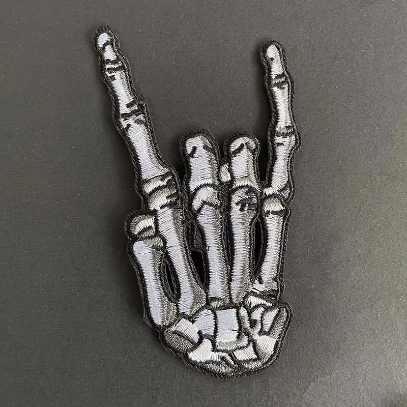 12 Stück/Schwarze Stoff-Applikationen Punk-Patches Thermoklebende Totenkopf-Geisterfinger-Stickereien Aufbügelbare Aufkleber für Kleidung, Jacken – Detail 5
