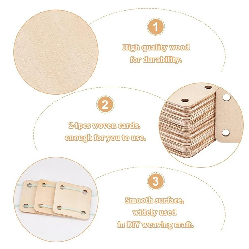 Tarjeta para tejer de superficie lisa cuadrada de madera, tarjetas de telar con 4 agujeros, herramientas de tejer hechas a mano para telar, suministros de tejido, 12/24/36 Uds.