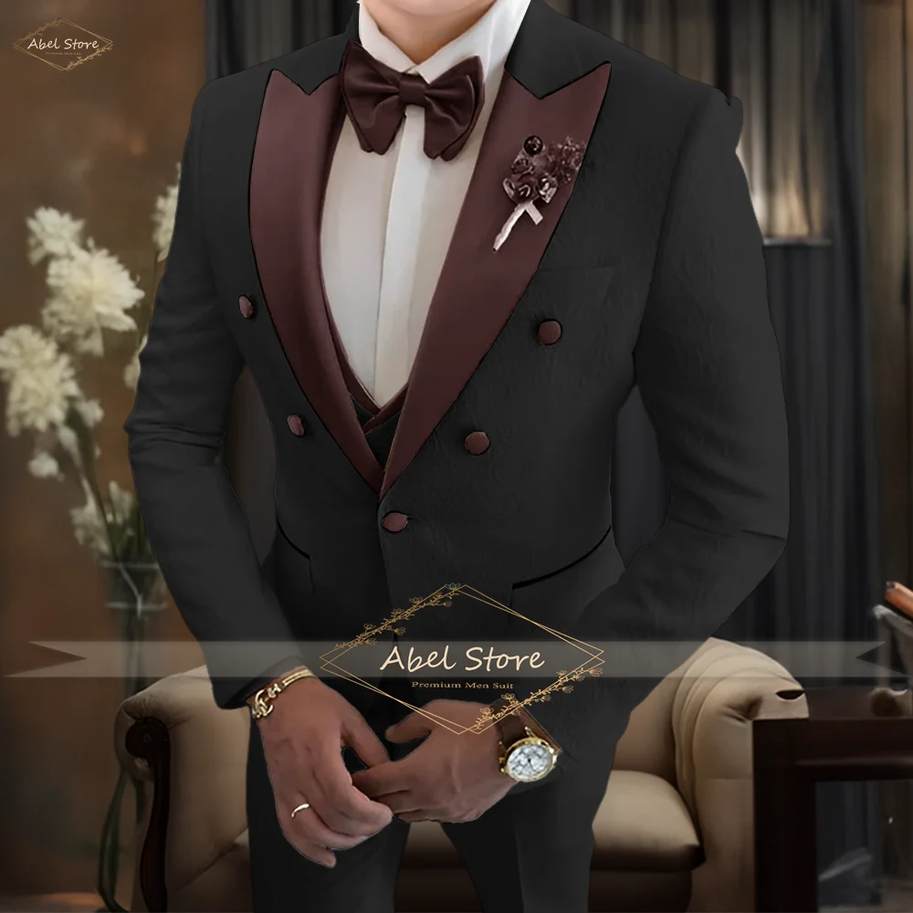 Elegant Jacquard Design Suit 3PC Set Groom Special Occasion Wear Intricate Pattern Tailored Fit Custom Sizing